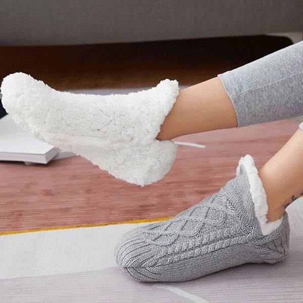 Fluffy Fleece-Foretrede Kvinders Slippersokker - Anti-Skrid Sikre Varme Gulvsokker Gray