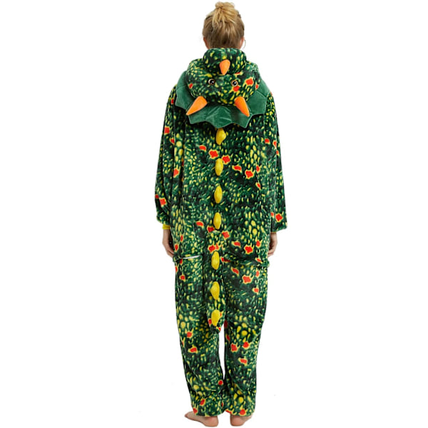 Vuxen Unisex Jumpsuits Kostym Djurkostym Dräkt Kick Suit Nattklänning Pyjamas Huvtröja Nattkläder Cosplay Cartoon Kigurumi Karneval Jul Halloween B-darkgreen dinosaurie XL