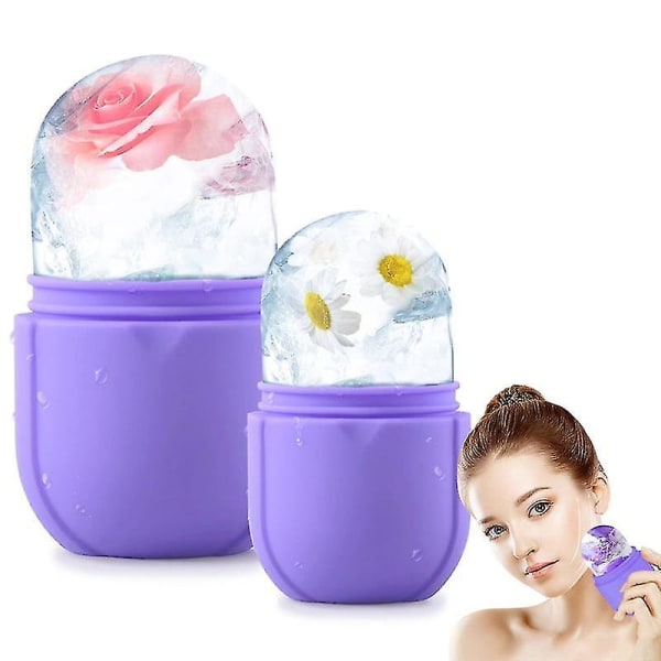 2st Ice Roller kompatibel med ansikte, form kompatibel med ansikte och ögon, ishållare lila