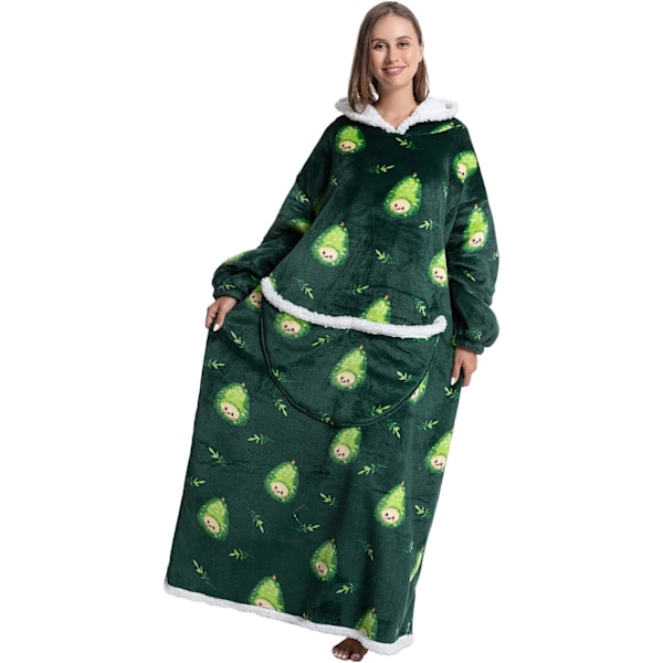 Oversized sherpa hettegenser varm vinterteppe lengre og tykkere hettegenser hettegenser nattkjole pyjamas for menn kvinner, Avocado2, One size