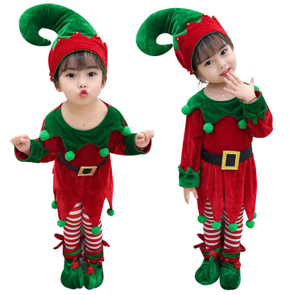 Flickor termin karakt?r Santa Helper Elf kostym red2 150cm Cherry