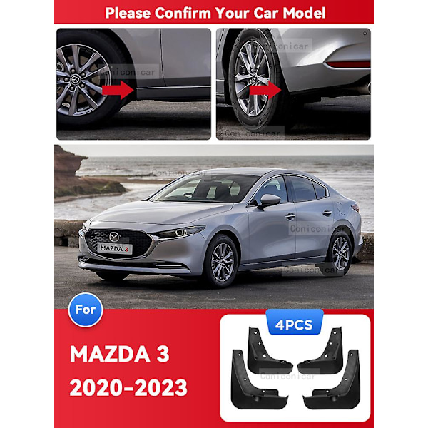 Bilskærme Mud Flaps til MAZDA 3 2020-2023 2022 Stænklapper MudFlaps Forreste Bagerste Hjul Mudguards 4stk Auto Tilbehør