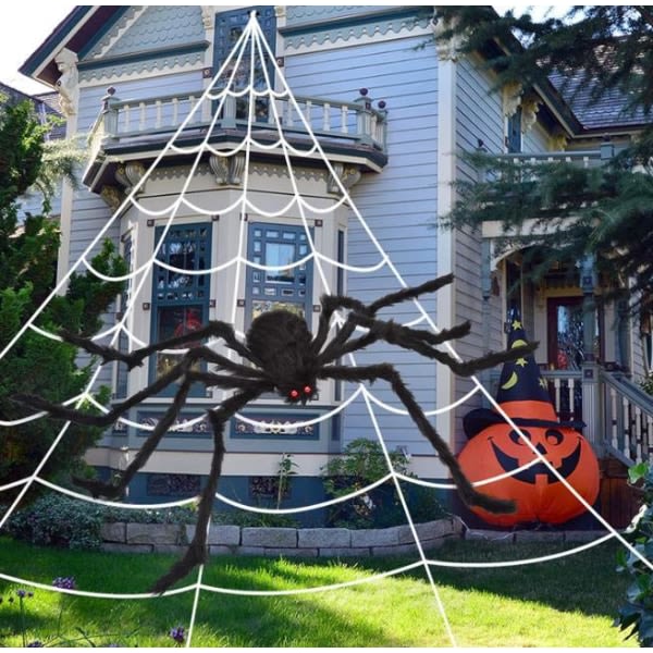 200" Halloween Spider Web + 59" Giant Spider-dekorationer för Halloween-dekorationer inomhus utomhus Cherry