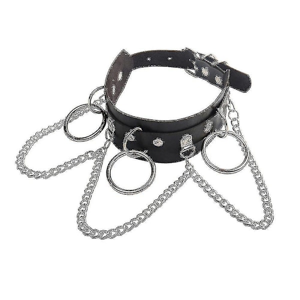 Kvinde Læder Choker Halskæde O Ring Hals Krave Kæde Gotisk Punk Cosplay1 Stykke Sort