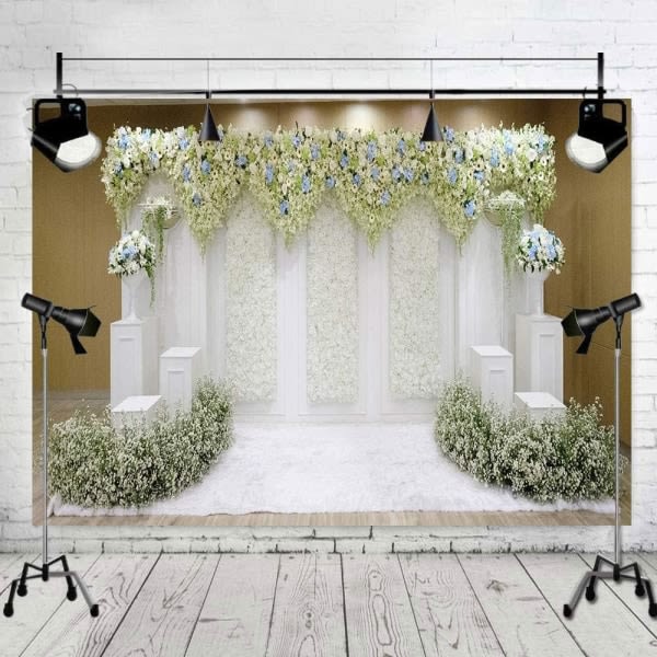 9x6FT Vit Blommor Fotobakgrunder Gardin 3D Blomma Br?llop Br?llopsdusch Fotografi Bakgrunder Fest Dekoration Tillbeh?r Foto Booth Banner