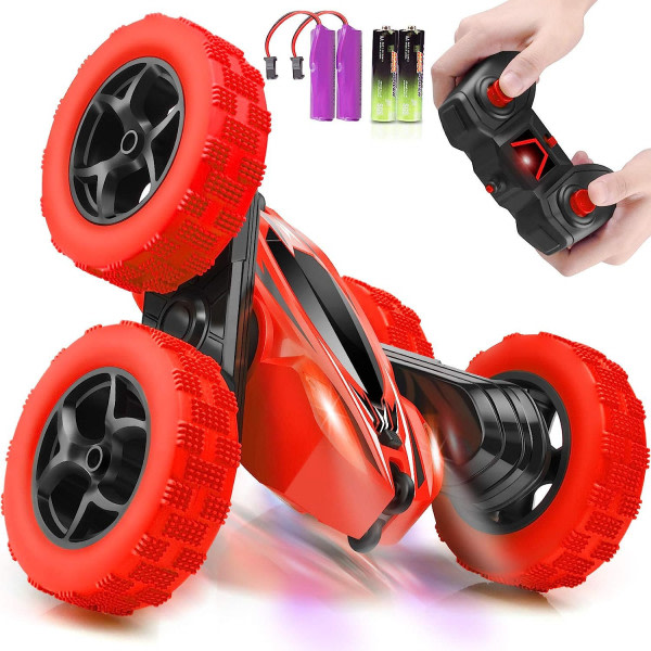 Fjärrkontroll bil fjärrkontroll stuntbil leksak dubbel sida 360 grader roterande rullande barnfödelsedag leksak bil present Red [Dual Electric Version]