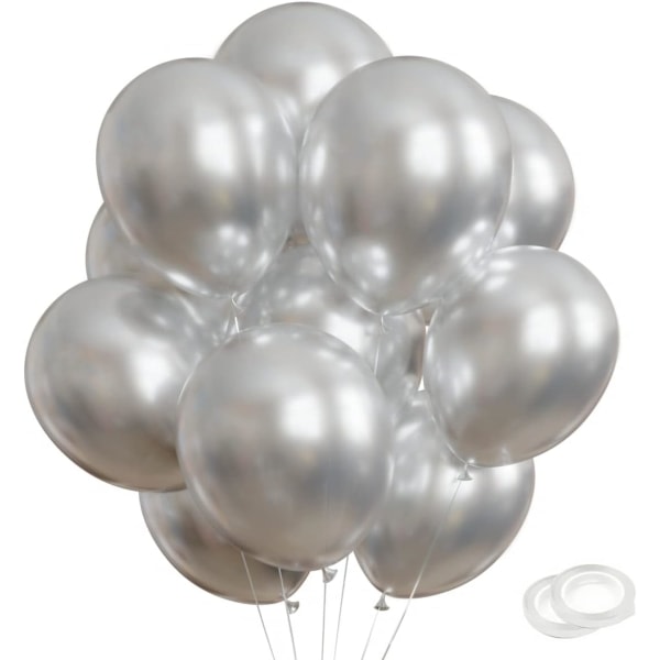 Silver Party Ballonger 100 st 12 tum Krom Metallic Silver Helium Ballonger f?r f?delsedagsfest dekoration och valvdekoration Br?llopsf?delsedag