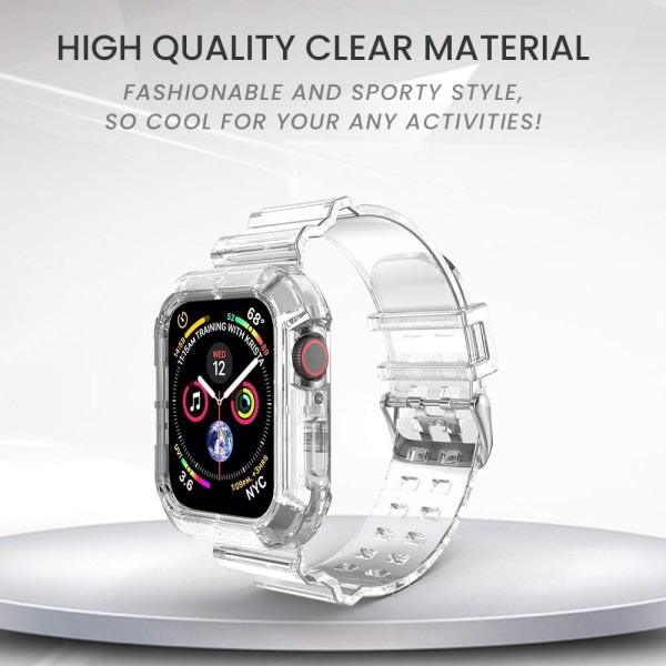 Transparent Armband Armband Apple Watch 42mm 44mm 45mm, Crystal Armband de Sport och Silicone Souple Transparent iWatch f?r Apple Watch 8/7/SE/6/