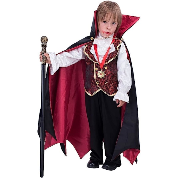 Luksus gotisk vampyrkostume til drenge, børns Halloween-festgaver, udklædning, rollespil og cosplay 3T ( 5 – 7 yrs)