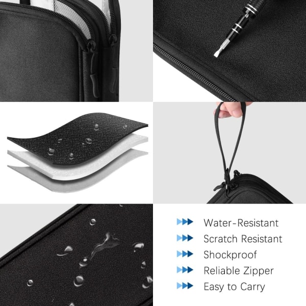 Travel Cable Organizer Väska - Bärbara elektroniktillbehör Organizer 3-lagers påse Vattentät case (svart)