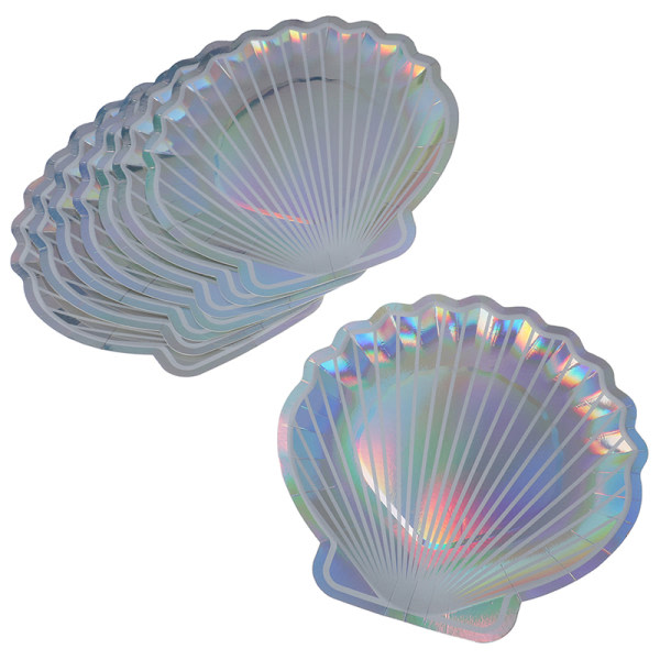 8 st iriserande Sparkle Shell Papperstallrikar Mermaid Dish Theme W