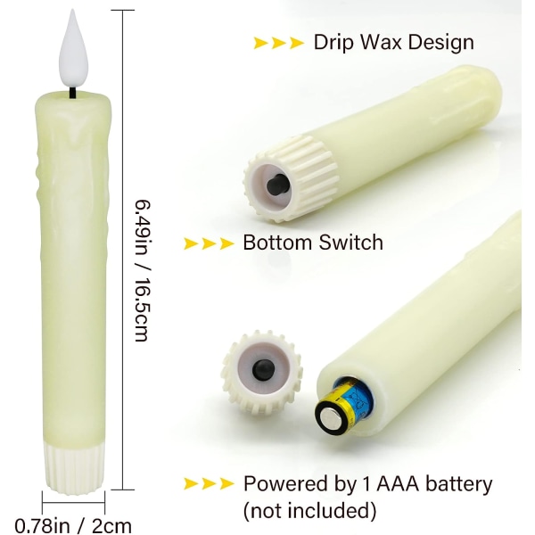 6 stk Batteridrevne Ekte Voks Spisse Lys med Fjernkontroll for Juledekorasjon (16,5 cm) Höjd 16,5 cm Parent