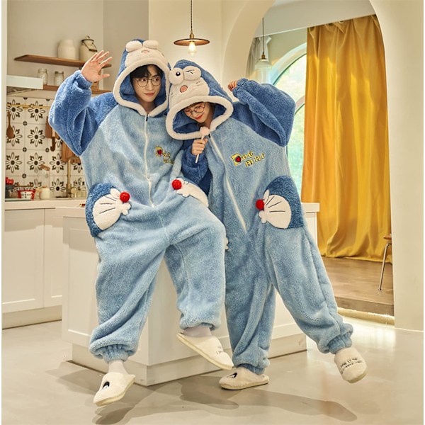 Onesies for Kvinner, Voksne, Kigurumi Onesies for Menn, Pyjamas, Fleece, Dyr, Jumpsuit, Sleepsuit, Halloween Kostyme, Jul, Cosplay og Fest Kvinnor - Doraemon L