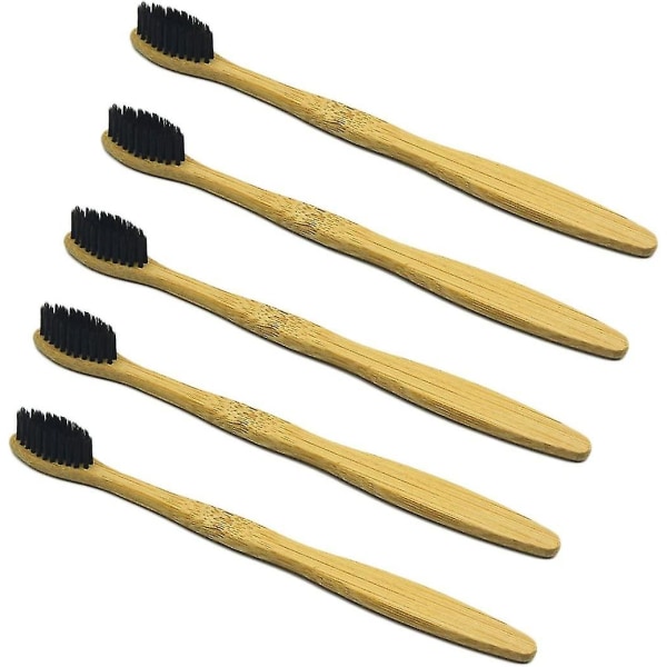 Naturliga bambu tandborstar gjorda av trä Miljövänlig tandborste med mjuka svarta borst (5 stycken naturliga) Gratis frakt