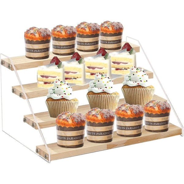 Träskärmstativ, 4-stegs Display Riser Trähylla Displayhyllor för leverantörer, popfigurer, cupcakes, parfymer eller godis