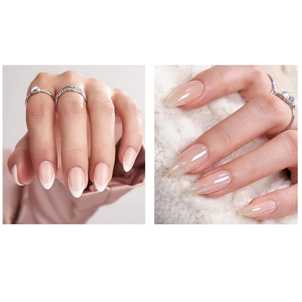 Press On Nails Fake Nails Almond with Nail Glue, Fit Perfectly & Natural Reusable Stick On Nails Kit, White French & Glazed Donut