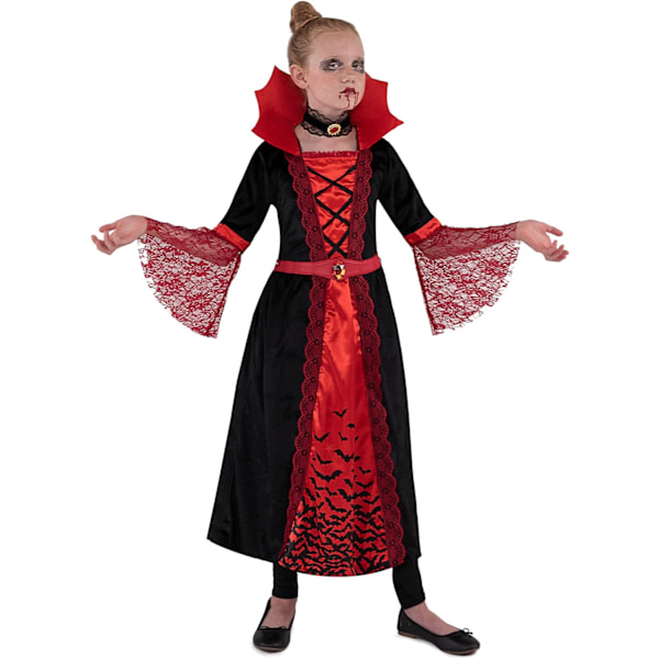 Spøgelsesagtig kostume gotisk vampyrkostume til piger, victoriansk vampyrdronningekappe, ædel middelalderlig dronning halloweenkostume X-Large (13-15 ans)