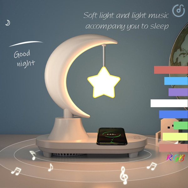 Star Bluetooth högtalare Led vid sängkanten Romantisk färgglad atmosfär nattljus med trådlös laddningsklämma Lampor för rumsklämma på lampskärm