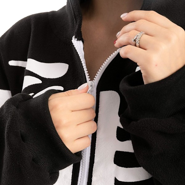 Unisex Skelet Onesie Pyjamas Plys Skelet Jumpsuit Lynlås Halloween Hoodie Pyjamas til Voksne Nattøj Kostume Svart XXL