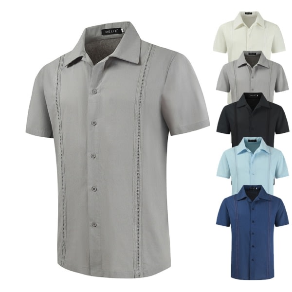 Kort?rmad kubansk Guayabera-skjorta f?rm?n, Casual Beach Button Down-skjortor 3XL Black Cherry