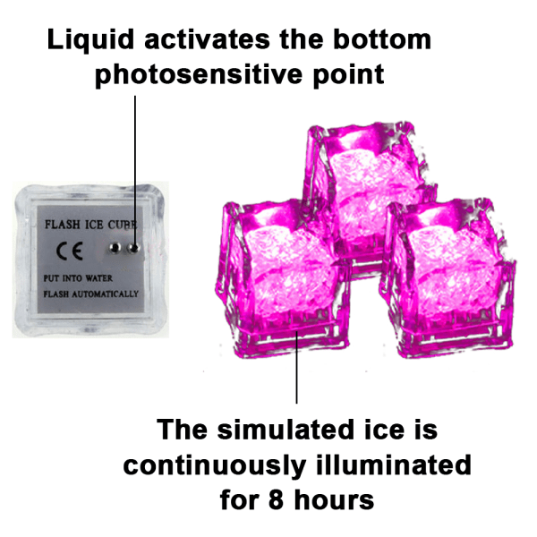 Lysande LED Ice Cubes (12) rosa