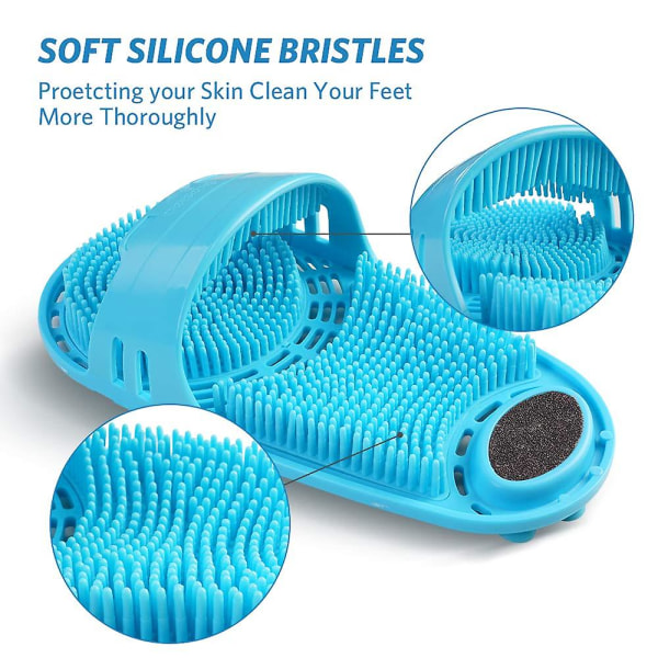Silikon duschfotskrubber Personlig fotmassage och rengöring, halkfri fotskrubb för män och kvinnor (1 st blå)
