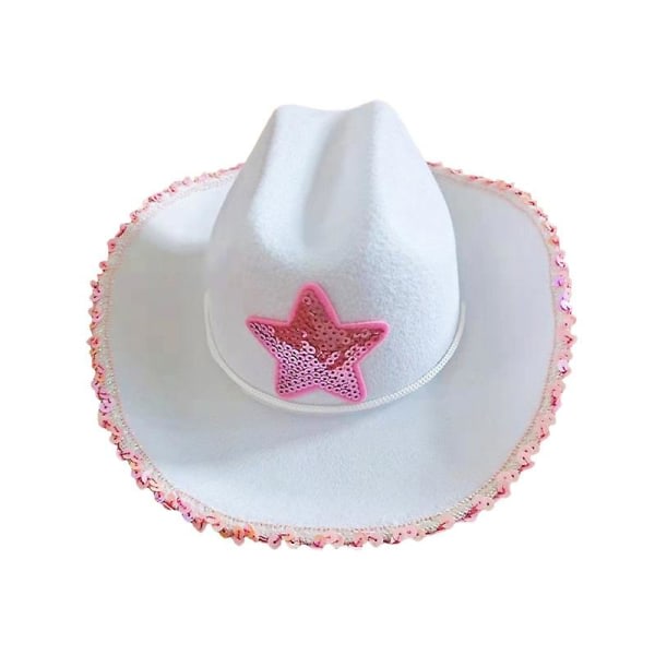 Sequin star cowboyhatt, vit western cowboyhatt, pentagram hatt pentagram trend mode hatt