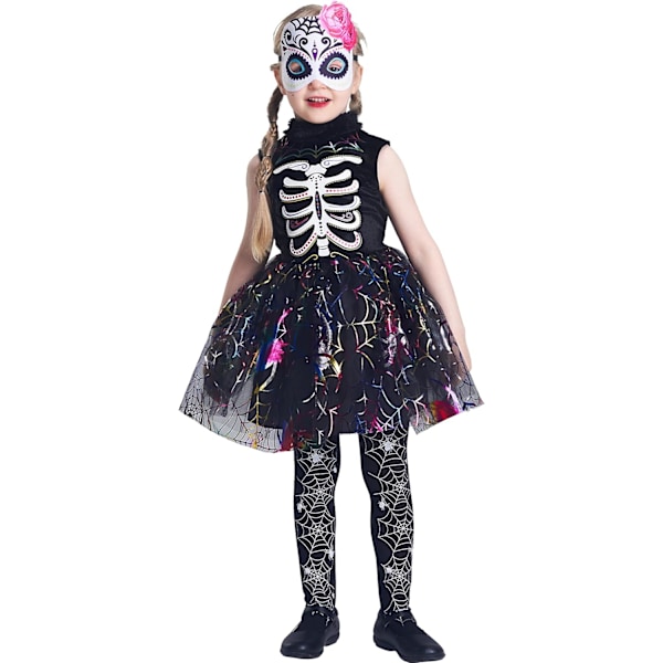 Halloween kostume Dødedag, Dia de los Muertos kjole, kostume brud la Catrina, skelet kostume til børn kvinder kvinder Spindelben 3-4 år