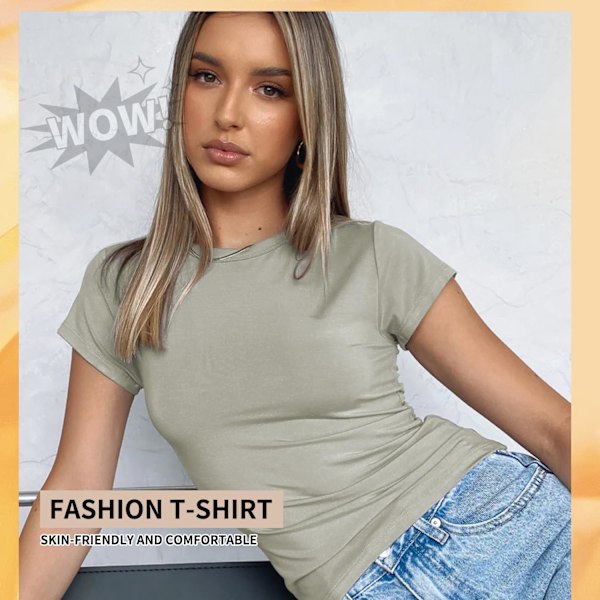 Basic slim fit t-shirt til kvinder, skims Y2K top dupe, crop tops kvinder, magfri top kvinder, basic crop tops casual atletisk top teen streetwear, Y2K skjorte Grön S