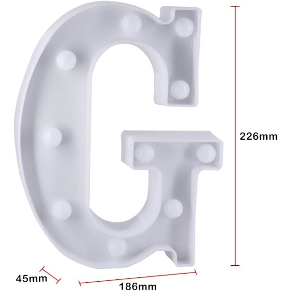 LED-aakkosvalot syntymäpäivä- ja hääkoristeluun, paristokäyttöiset (G) G