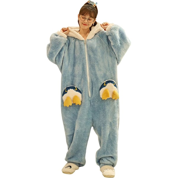 Onesies til kvinder, voksne, Kigurumi Onesies til mænd, pyjamas, fleece, dyr, jumpsuit, nattøj, Halloween kostume, jul, cosplay og fest Kvinnor - Anka M