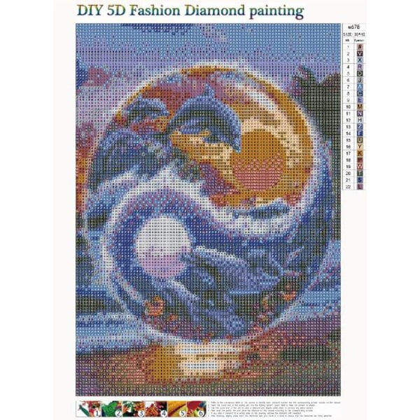 5D DIY Diamond painting efter nummer Kit Full Rund Borr Kristall Strass Bild Väggdekor Sol Och Måne Delfin 30x4