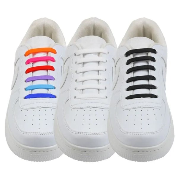 Tre par elastiska skosn?ren i silikon, en storlek, vit, svart, ljung