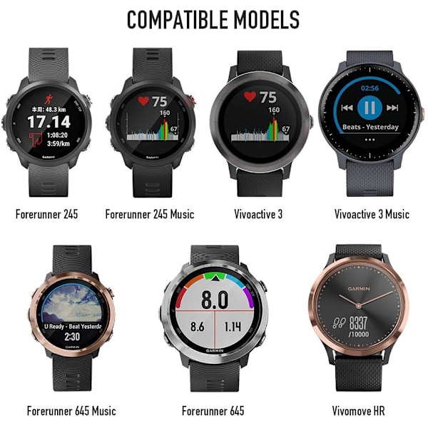 Rems för Garmin Vivomove HR / Vivoactive 3 / Vivoactive 3 Music / Forerunner 245/645 Music, 20mm Premium Silikon QuickFit Remmar, Flera Färger (O