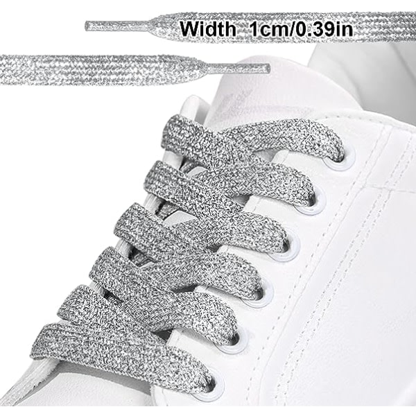 Platta glitterskosn?ren (silver) 120 cm, gl?nsande metalliska skosn?ren, 1