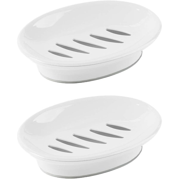 2-pack tvålkopp med avloppstvålhållare Enkel rengöring Tvålsparare Torrstopp sörjig tvålbricka för dusch badrum kök (vit)