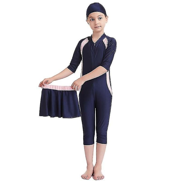 Perfekt flickor barn muslimsk badkläder islamisk badkläder mild hud Burkini badkläder strandkläder - Perfet marinblå Navy Blue 7-8 Years