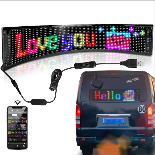 Bil LED Pixel Panel Ljusa reklamskyltar Flexibel Display USB Bluetooth APP Kontroll för Taxi Bakfönster Shop svart svart