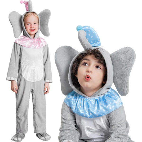 Småbarnsdyrekostyme, Baby, Jenter, Gutter, Jumpsuit, Elefant, Panda, Halloween, Karneval, Hettestøvel, 6-4 år Elefant 6-12 mois