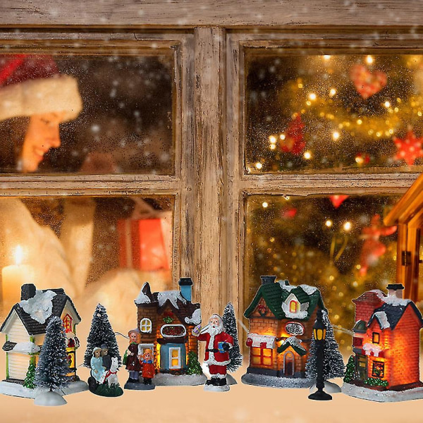 Julbyuppsättningar, harts juldekor med ledljus julbyhus, barngåva