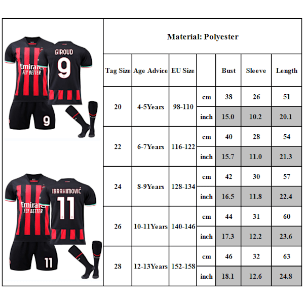 Barnfotboll MADRID Milan Hemmafotboll Träningsdräkt och strumpor - i lager 19 19 19 28#