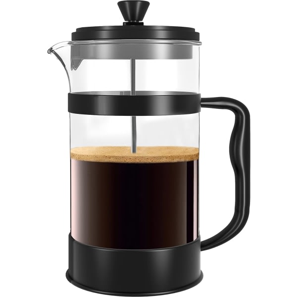 French Press Kaffebryggare - B?rbar kafé m. tre filter - V?rmebest?ndigt glas, rostfritt st?l - Stor karaff - 350 ml - Svart