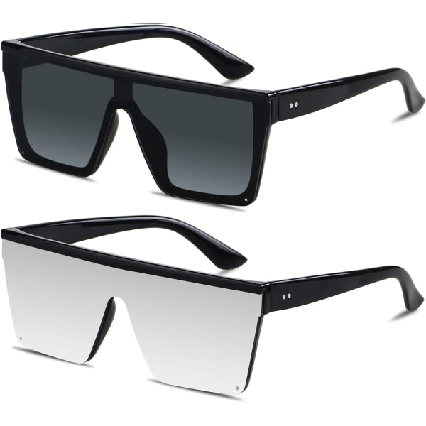 Fyrkantiga överdimensionerade solglasögon för kvinnor män Big Flat Top Fashion Shield Stora UV-skydd Kantlösa nyanser A A