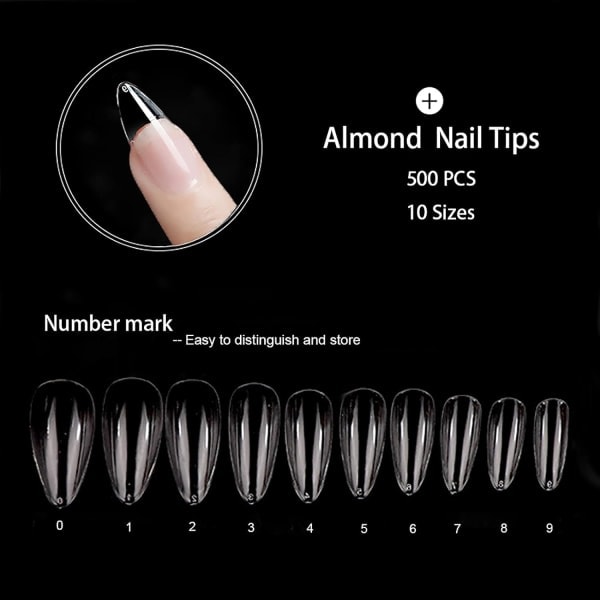 Mandelformede falske negler - Medium Almond Shape Clear Nails Full