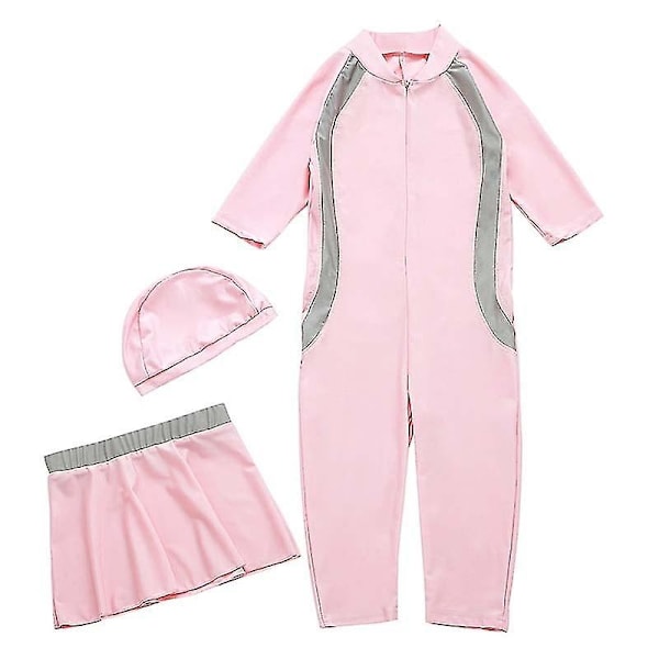 Perfekt flickor barn muslimsk badkläder islamisk badkläder mild hud Burkini badkläder strandkläder - Perfekt rosa pink 9-10 Years