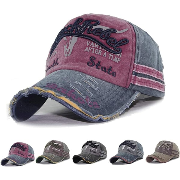 Cap cap Vintage cap i bomull Unisex Distressed Snapback Trucker Hat Cherry