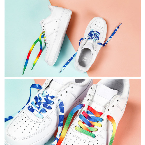 Platta f?rgglada skosn?ren Gradient Rainbow Shoe Shoe Shoe Shoestring 2 par, flagga, 47 tum (120 cm)