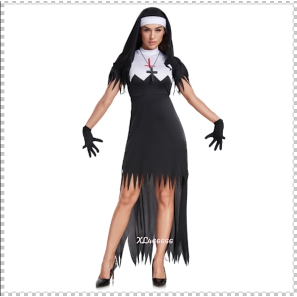 S-XXXL Ondskan Vampire Nun Kostym COS Kostym Kvinnors Halloween Kostym Robe Häxa Nun Kostym 黑色 S