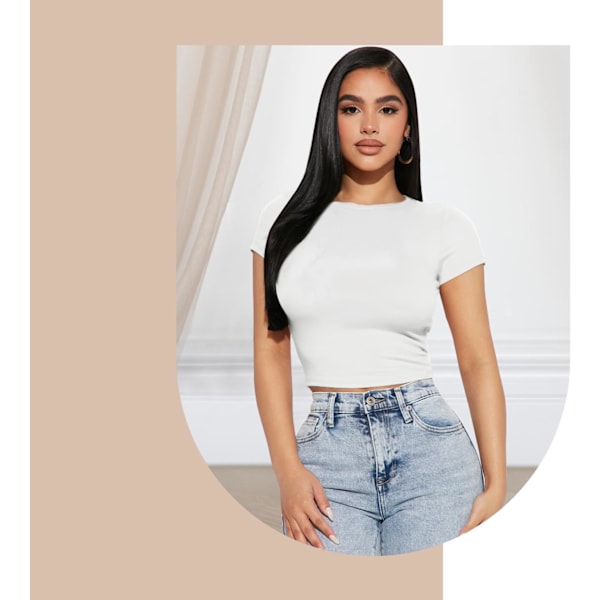 Basic slim fit t-shirt til kvinder, skims Y2K top dupe, crop tops kvinder, magfri top kvinder, basic crop tops casual atletisk top teen streetwear, Y2K skjorte Vit M