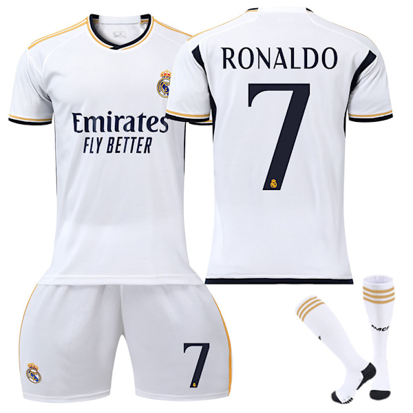 23-24 Ronaldo 7 Real Madrid tröja ny säsong senaste fotbollströjor för vuxna barn VTY Adult XS（160-165cm）